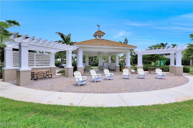 view of patio / terrace featuring a pergola