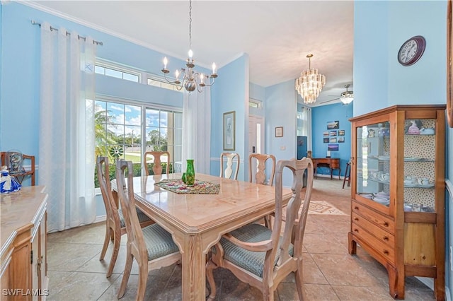 3922 NE 23rd Pl, Cape Coral, FL 33909 - dining area with light tile patterned floors, a chandelier, and crown molding