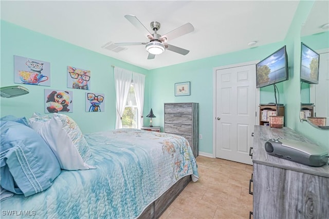 3922 NE 23rd Pl, Cape Coral, FL 33909 - bedroom with ceiling fan, light tile patterned flooring, baseboards, and visible vents