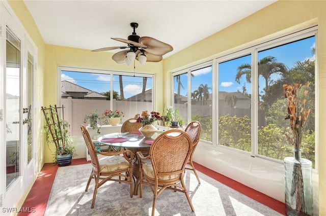 sunroom featuring a wealth of natural light and ceiling fan