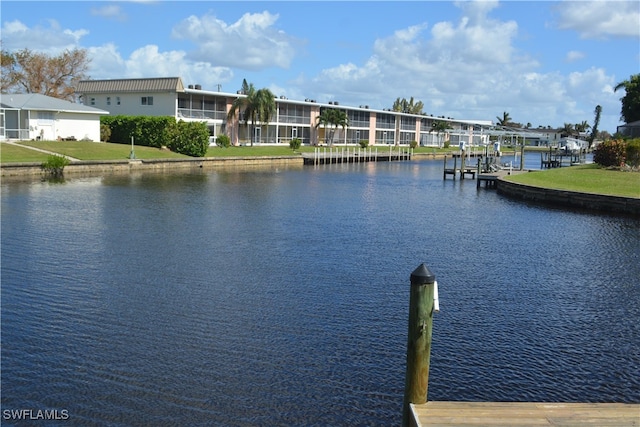 view of water feature with a boat dock