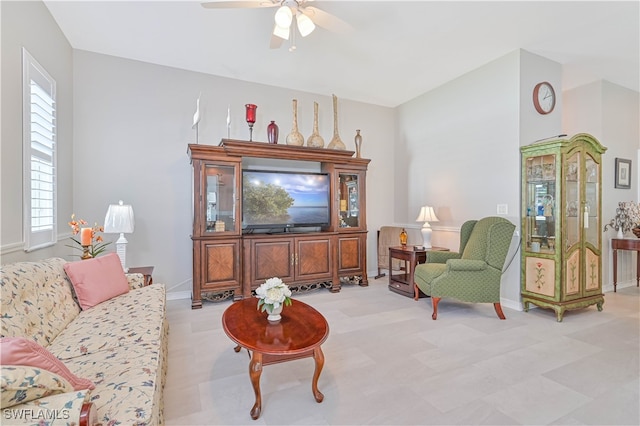 living room with ceiling fan