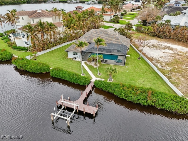 aerial view featuring a water view