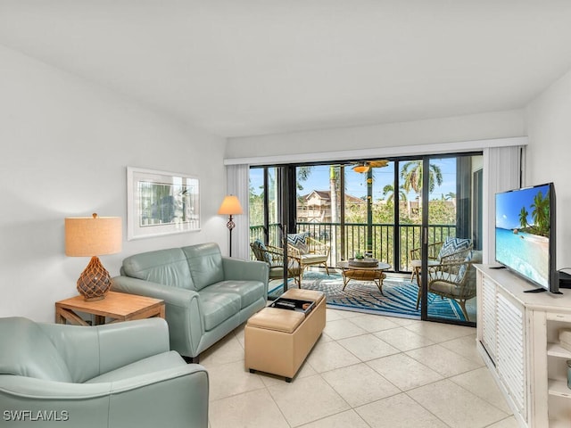 view of tiled living room