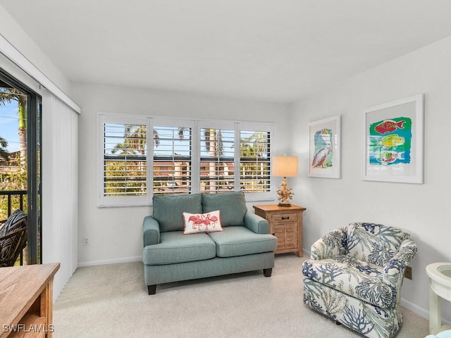 sitting room with carpet floors