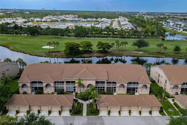 aerial view with a water view