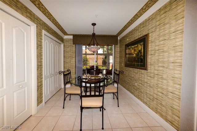 dining area with light tile patterned floors