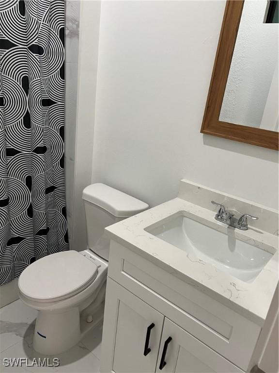 bathroom with vanity, a shower, and toilet