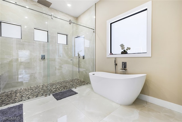 bathroom with plus walk in shower