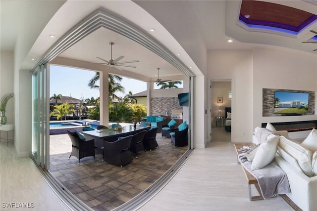 view of patio featuring ceiling fan