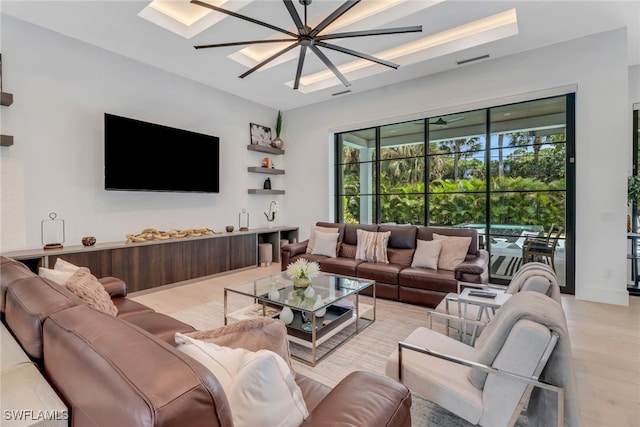 living room with light hardwood / wood-style floors