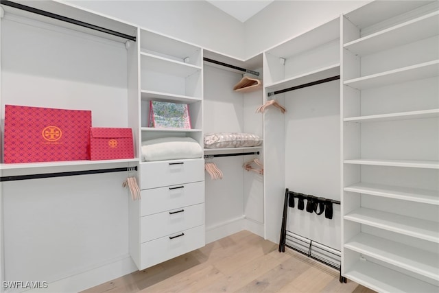 spacious closet featuring light hardwood / wood-style flooring