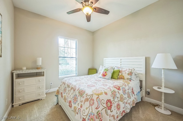 bedroom featuring carpet floors and ceiling fan