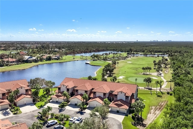 aerial view with a water view