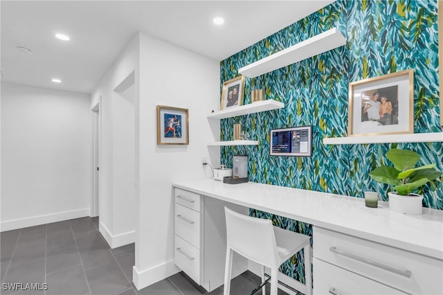 tiled office with built in desk