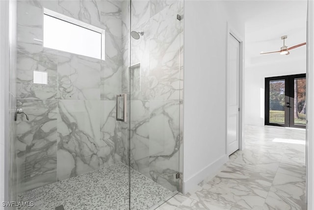 3421 16th Ave NE, Naples, FL 34120 - full bath featuring baseboards, a marble finish shower, french doors, and marble finish floor