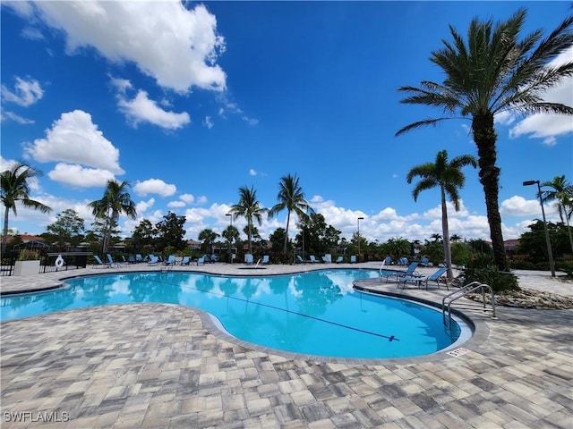 view of swimming pool with a patio