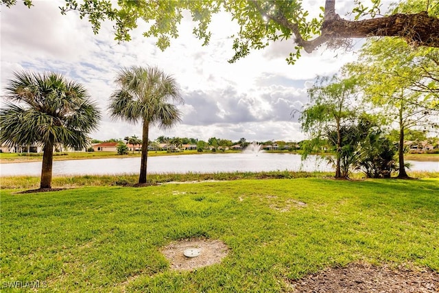 view of yard with a water view