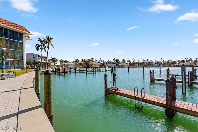 dock area featuring a water view