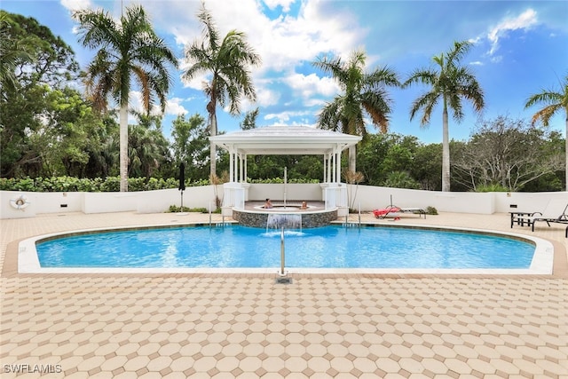 view of pool featuring a patio area and pool water feature