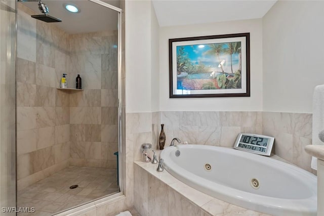 bathroom featuring plus walk in shower