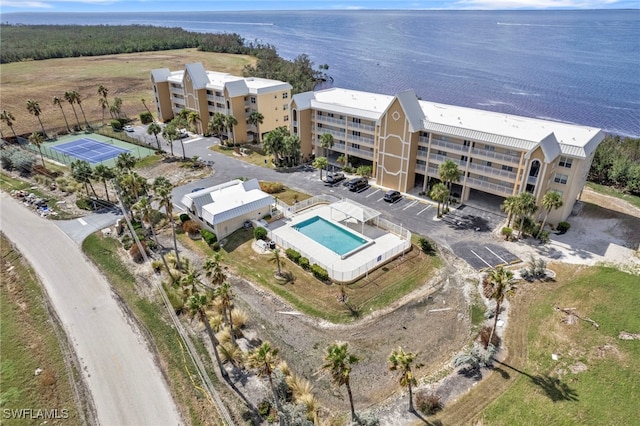 aerial view featuring a water view