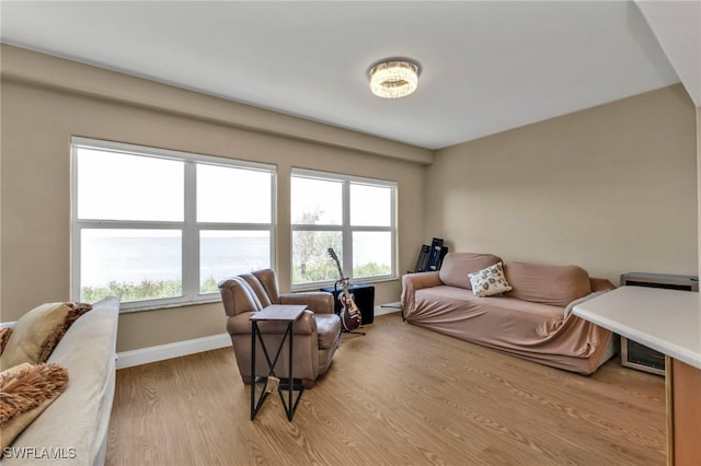 living room with light wood-style floors and baseboards