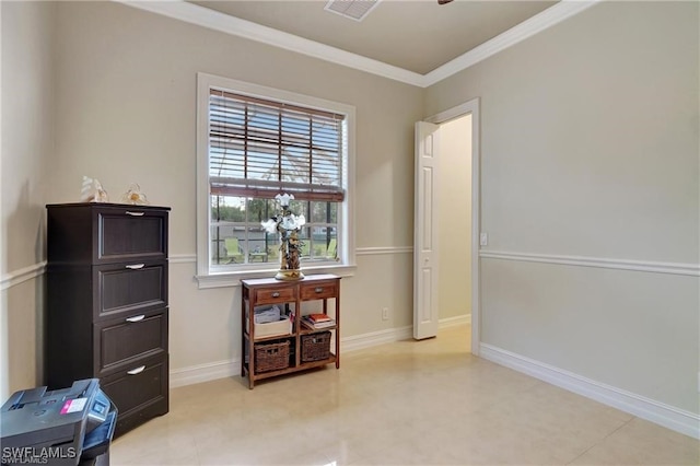 interior space featuring crown molding