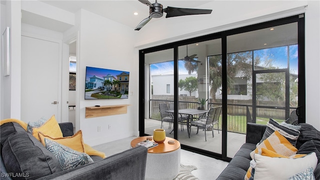 living room with ceiling fan