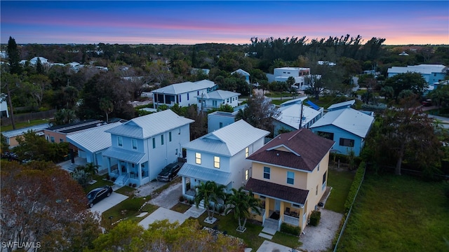 view of aerial view at dusk