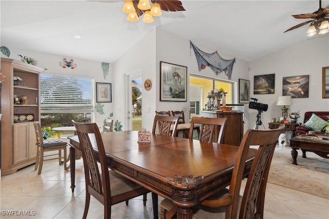 176 Venus Cay Cay, Naples, FL 34114 - dining room with vaulted ceiling, light tile patterned floors, and ceiling fan