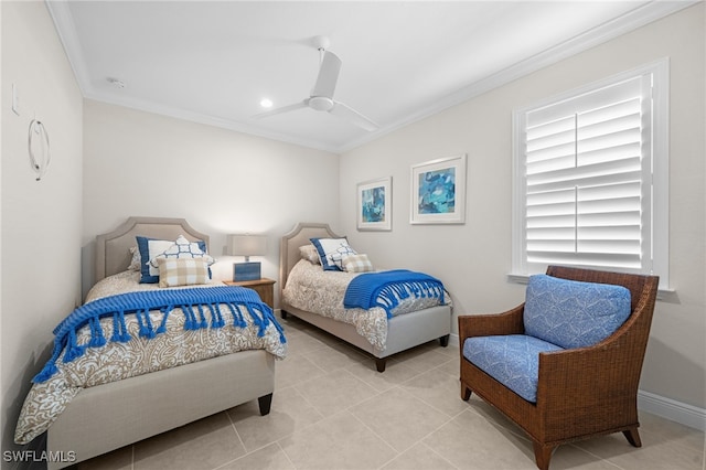 bedroom with crown molding and ceiling fan