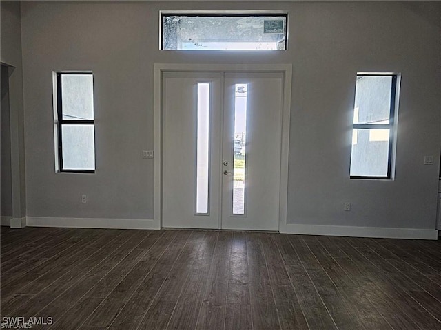 entrance foyer featuring a healthy amount of sunlight, dark hardwood / wood-style floors, and french doors