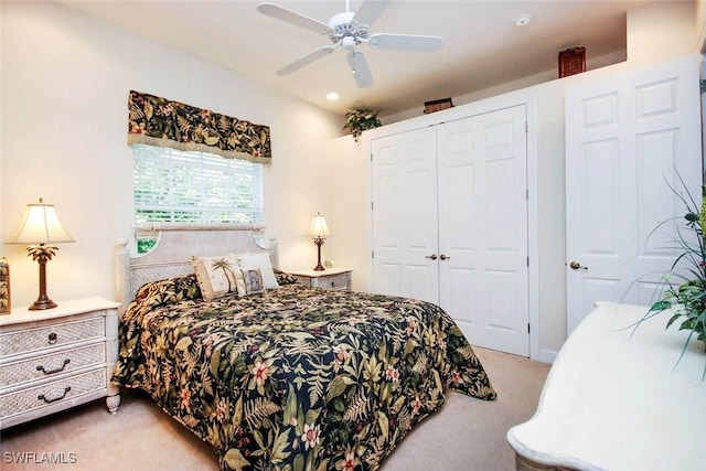 8921 Crown Colony Blvd, Fort Myers, FL 33908 - bedroom featuring light carpet, a closet, and ceiling fan