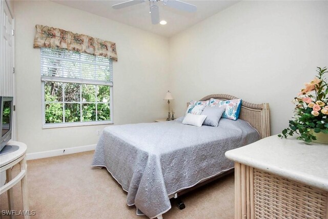 8921 Crown Colony Blvd, Fort Myers, FL 33908 - bedroom with baseboards, light colored carpet, a ceiling fan, and recessed lighting