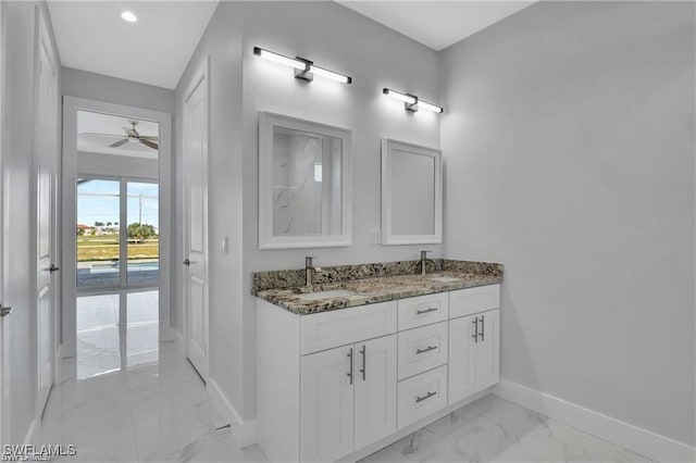 bathroom with vanity and ceiling fan