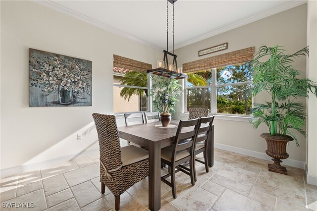 dining room with ornamental molding