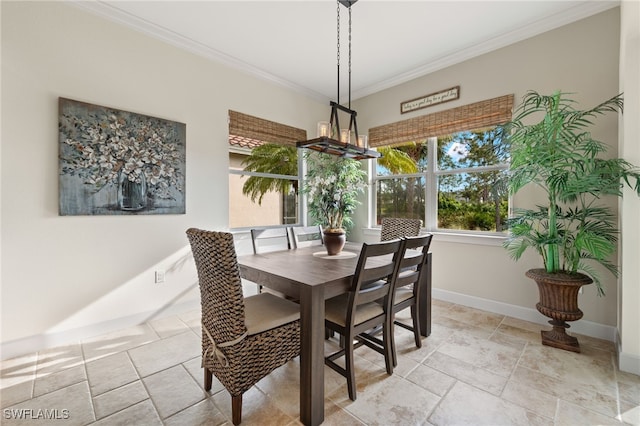 dining room featuring baseboards and ornamental molding