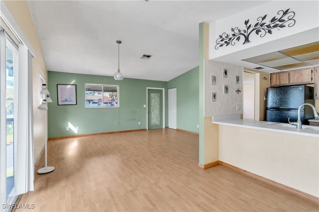 interior space featuring sink and light wood-type flooring