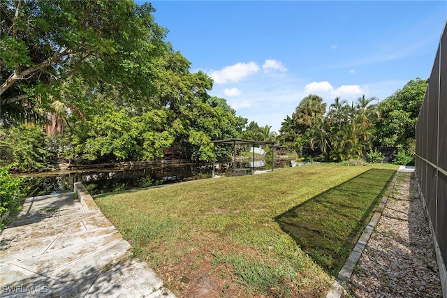 view of yard with a water view