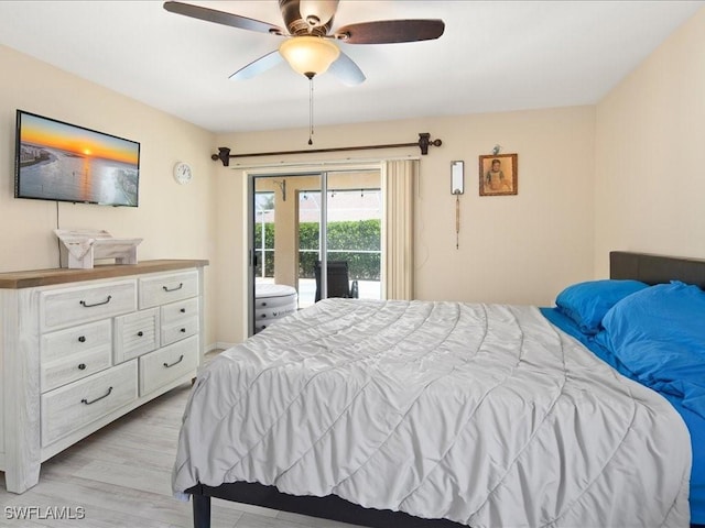 160 Kirkwood St, Marco Island, FL 34145 - bedroom featuring access to outside, a ceiling fan, and light wood-style flooring