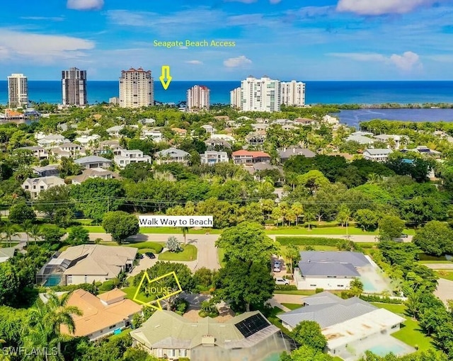 aerial view with a water view
