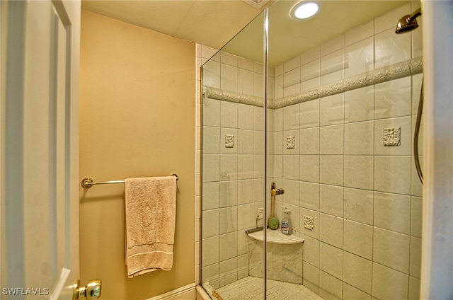 bathroom featuring a shower with shower door