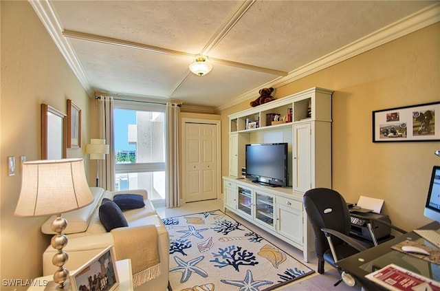 4031 Gulf Shore Blvd N Unit 8E, Naples, FL 34103 - living room featuring crown molding and a textured ceiling