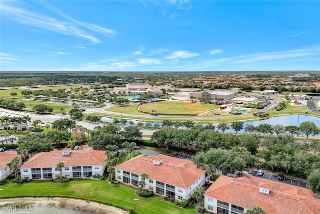 aerial view featuring a water view