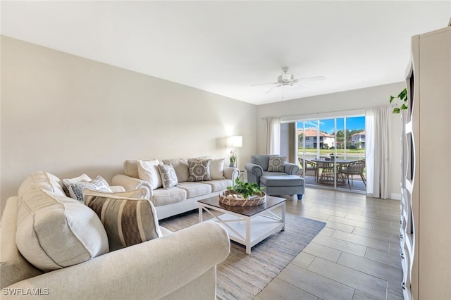 living room with ceiling fan