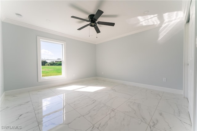 unfurnished room with crown molding and ceiling fan