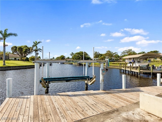 dock area with a water view