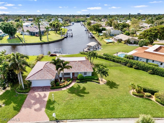 aerial view with a water view