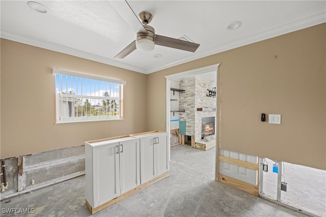 hallway featuring ornamental molding